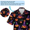 Smiling Carved Pumpkin Wears Witch Hat Unisex Hawaiian Shirt, Signature Halloween Light Aloha Button Down Shirt, V-neck Casual Clothing