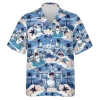 Vigorous Shark Men Hawaiian Shirt, Ocean Animal Working Out Aloha Beach Button Down Shirt, Weightlifting Lover Favorite Top, Sea Object Printed Wear