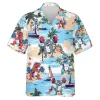 Great Dinosaur Weightlifting Hawaiian Shirt For All Ages, Tropical Dinosaur Aloha Beach Button Down Shirt, Dream Island Cute Top, Printed Clothing