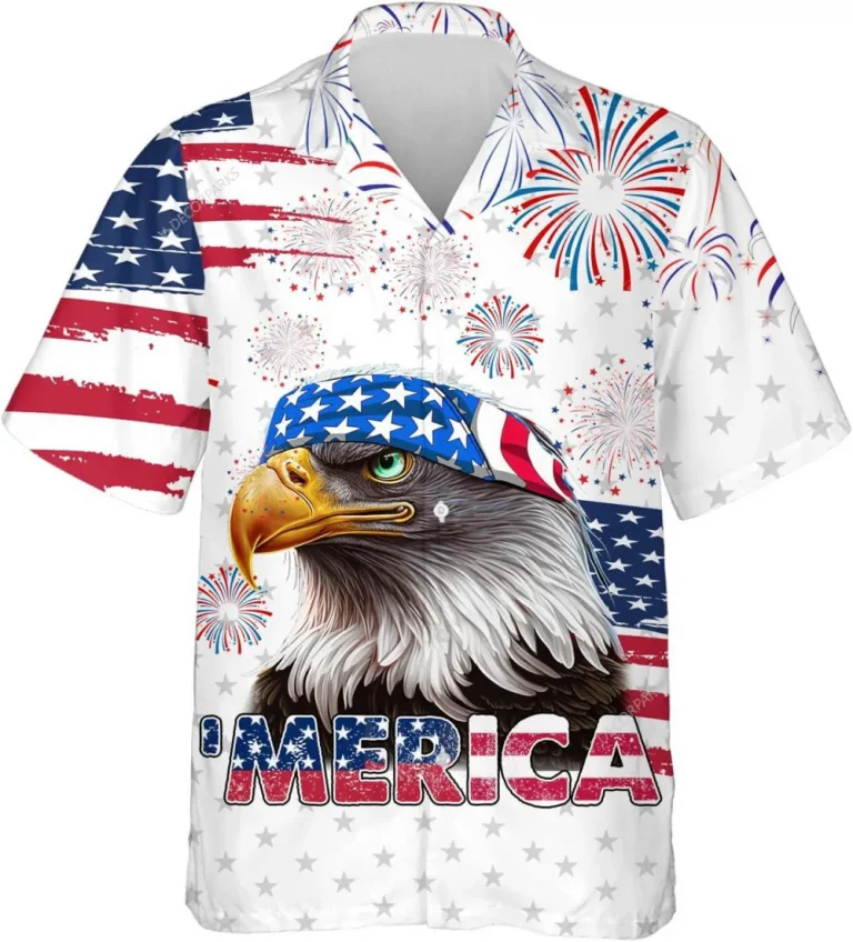 Amreican Bold Eagle Hawaiian Shirts For Men Women, 4th Of July Shirt, Independence Day Button Down Hawaiian Shirt, Patriotic Shirt