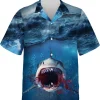 Ocean Shark Hawaiian Shirts For Men Women, Bloody Shark Button Down Hawaiian Shirts, Sea Animal Aloha Shirt, Casual Printed Beach Summer Shirt