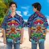 Alien Psilocybe Garden Unisex Hawaiian Shirts, Psychedelic Button Down Shirt, Ufo Pattern Shirt, Funny Printed Clothing, Casual Shirt