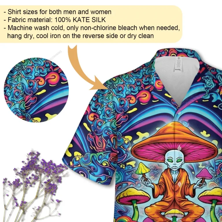 Alien Psilocybe Garden Unisex Hawaiian Shirts, Psychedelic Button Down Shirt, Ufo Pattern Shirt, Funny Printed Clothing, Casual Shirt