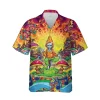 Alien Meditation Unisex Hawaiian Shirts, Psychedelic Button Down Shirt, Mushroom Pattern Shirt, Funny Printed Clothing, Casual Beach Shirt