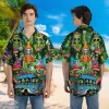 Hippie Alien Unisex Hawaiian Shirt, Psychedelic Tripping Printed Aloha Button Down Shirt,bus Pattern Shirt, Funky Clothing, Summer Shirt