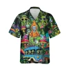 Hippie Alien Unisex Hawaiian Shirt, Psychedelic Tripping Printed Aloha Button Down Shirt,bus Pattern Shirt, Funky Clothing, Summer Shirt