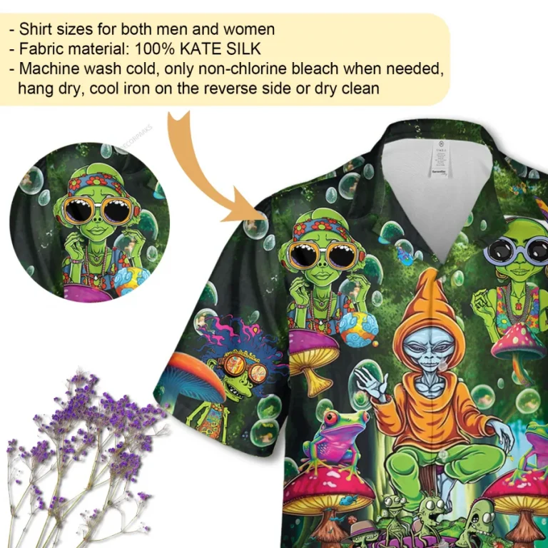 Hippie Alien Unisex Hawaiian Shirt, Psychedelic Tripping Printed Aloha Button Down Shirt,bus Pattern Shirt, Funky Clothing, Summer Shirt