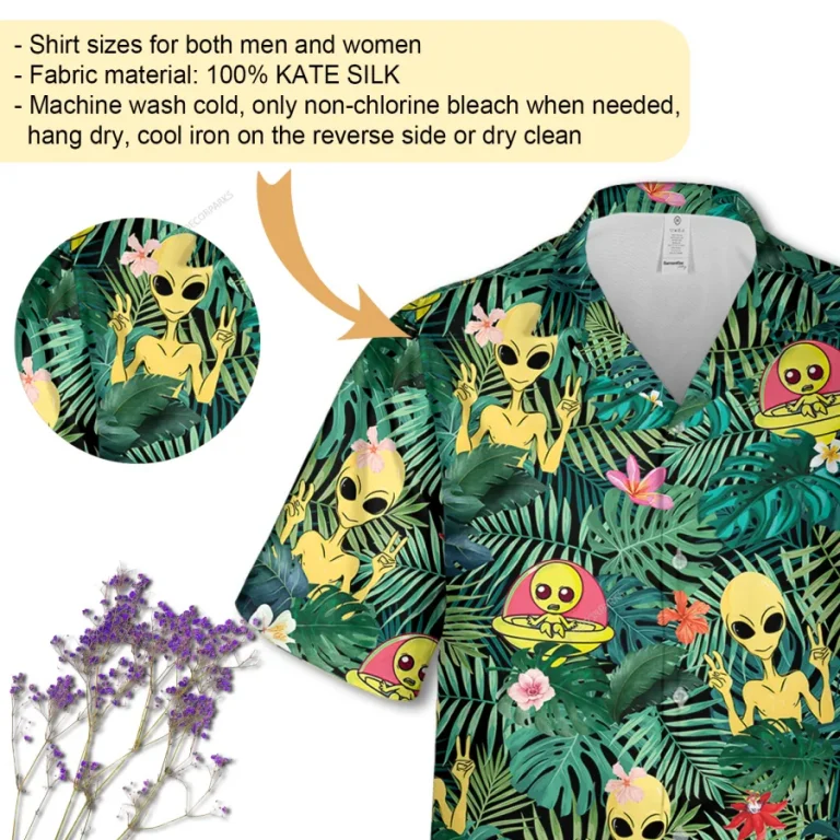 Cute Alien Friends Unisex Hawaiian Shirt, Ufo Printed Aloha Button Down Shirt, Tropical Pattern Shirt, Funny Beach Clothing, Summer Shirt