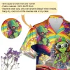 Funky Alien Mushroom Unisex Hawaiian Shirt, Psychedelic Printed Aloha Button Down Shirt, Meditation Pattern Shirt, Funny Clothing, Colorful Shirt