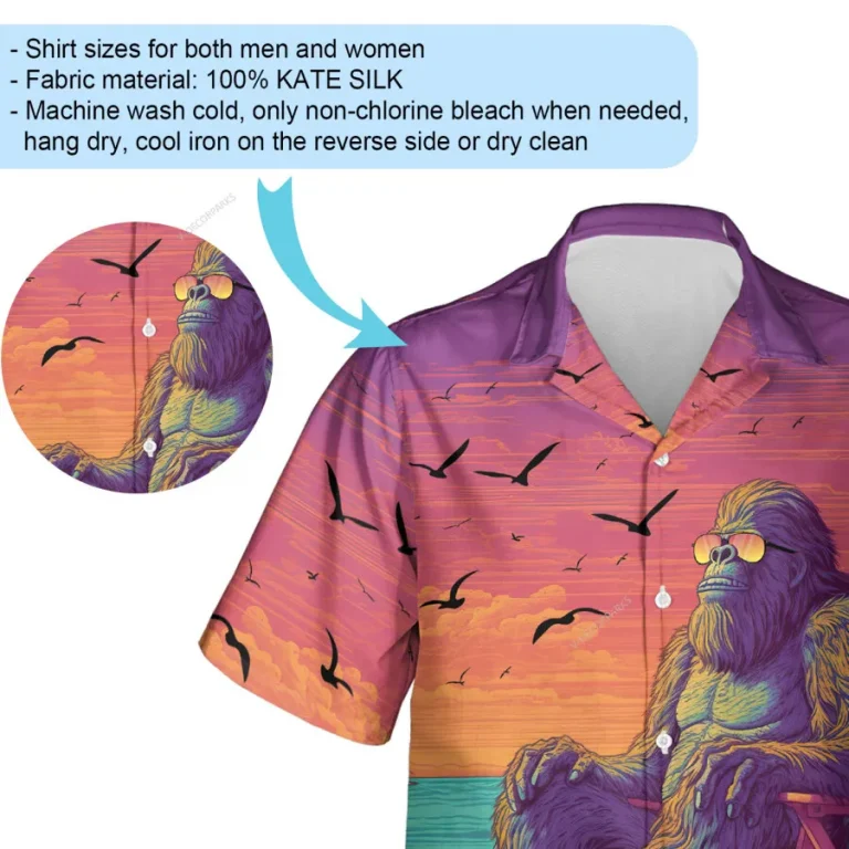 Bigfoot Resting Unisex Hawaiian Shirts, Sunset Pattern Shirt, Beach 3d Printed Aloha Shirt, Thankful Gift, Funny Summer Shirt, Casual Clothing