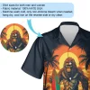 Bigfoot Sunset Unisex Hawaiian Shirts, Sasquatch Surfing Pattern Shirt, Palm Tree Printed Aloha Shirt, Casual Wear, Funny Beach Shirt