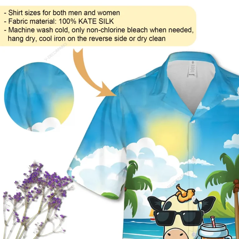 Cool Dairy Cow Unisex Aloha Beach Shirt, Animated Cattle 3d Printed Hawaiian Button Down Shirt, Summer Beach Short Sleeves, Sea Lover Clothing