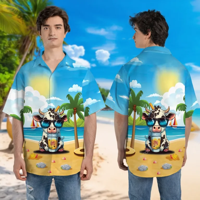 Milk Cow Unisex Hawaiian Shirt, Seashore Aloha Button Down Short Sleeve, Tropical Beach Shirt, Funny Animal Clothing For All Ages