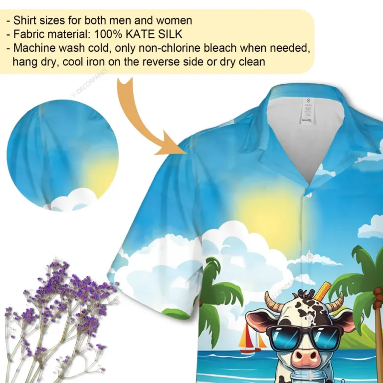 Milk Cow Unisex Hawaiian Shirt, Seashore Aloha Button Down Short Sleeve, Tropical Beach Shirt, Funny Animal Clothing For All Ages