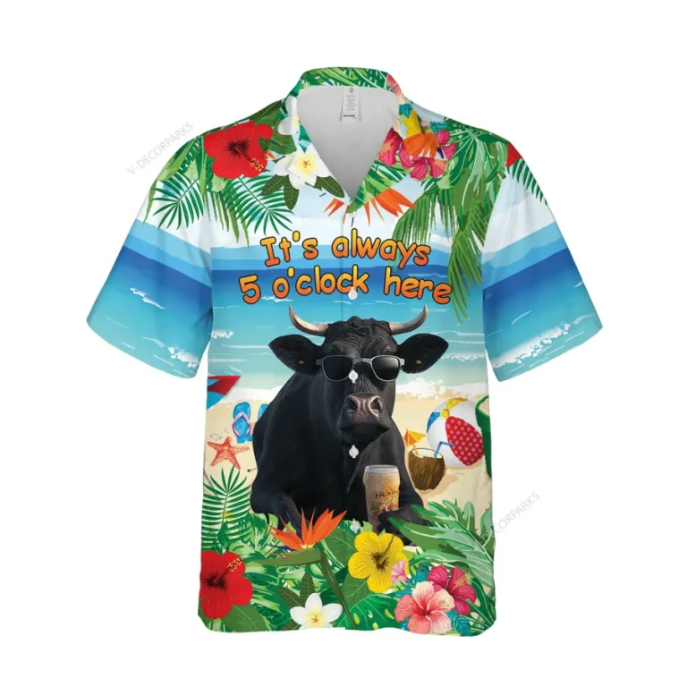 Black Bull Unisex Aloha Shirt, Hibiscus 3d Printed Hawaiian Button Down Shirt, Tropical Lover Gift, Summer Beach Shirt, Casual Clothing