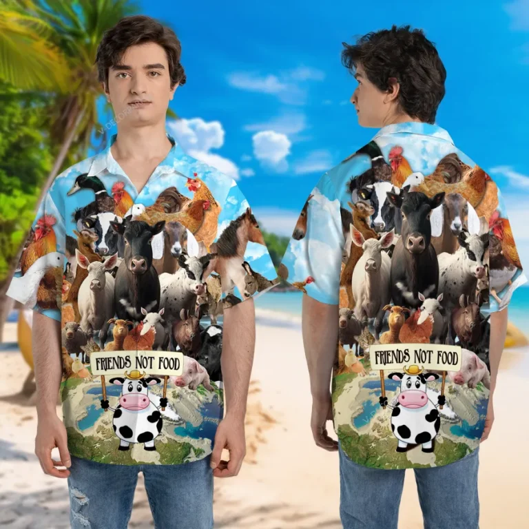 Cattle Farm Unisex Hawaiian Shirt, Ranch Animal 3d Printed Aloha Button Down Shirt, Summer Beach Short Sleeve, Vegan Lover Printed Clothing