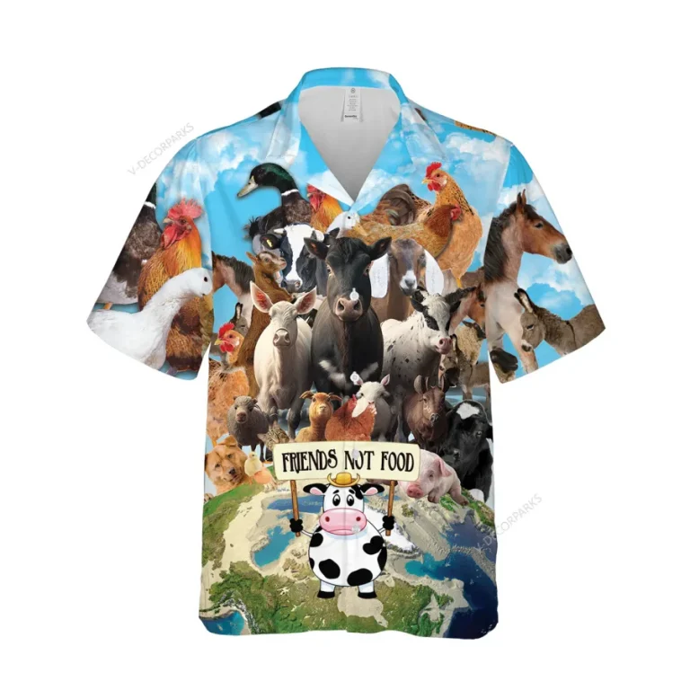 Cattle Farm Unisex Hawaiian Shirt, Ranch Animal 3d Printed Aloha Button Down Shirt, Summer Beach Short Sleeve, Vegan Lover Printed Clothing