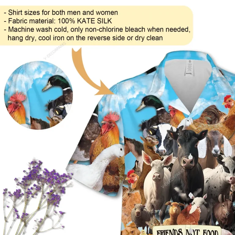 Cattle Farm Unisex Hawaiian Shirt, Ranch Animal 3d Printed Aloha Button Down Shirt, Summer Beach Short Sleeve, Vegan Lover Printed Clothing