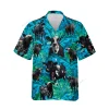 Black Moo Cow Unisex Hawaiian Shirt, Cattle 3d Printed Aloha Button Down Shirt, Tropical Leaves Pattern Summer Beach Shirt, Casual Clothing