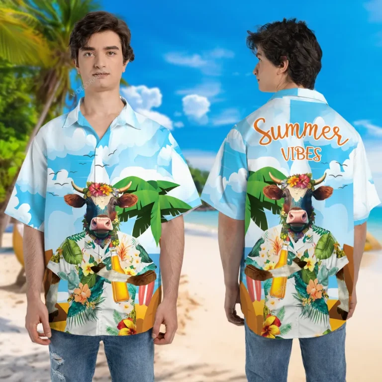 Cool Dairy Cow Unisex Aloha Beach Shirt, Beer 3d Printed Hawaiian Button Down Shirt, Summer Beach Short Sleeves, Sea Lover Clothing