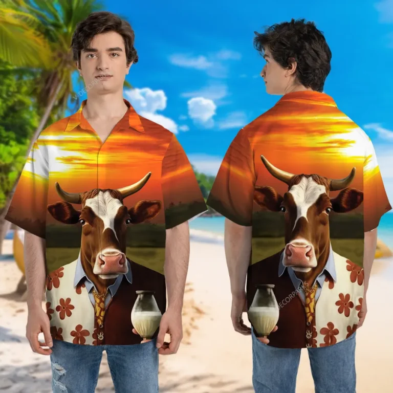 Business Male Cow Unisex Aloha Shirt, Animal 3d Printed Hawaiian Button Down Shirt, Business Man Gift, Summer Beach Shirt, Casual Clothing
