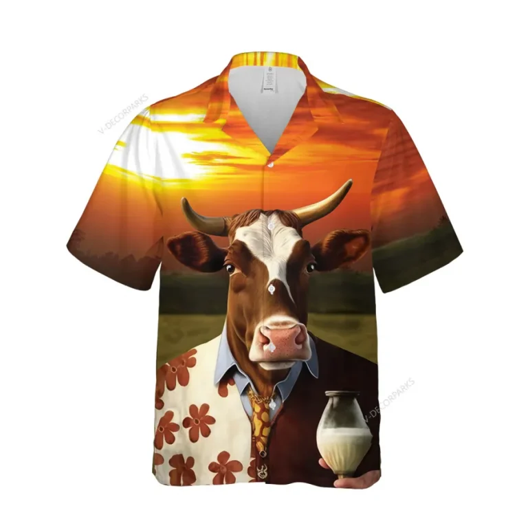 Business Male Cow Unisex Aloha Shirt, Animal 3d Printed Hawaiian Button Down Shirt, Business Man Gift, Summer Beach Shirt, Casual Clothing