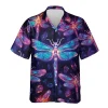 Transparent Dragonfly Unisex Hawaii Shirt, Neon Bubble Aloha Button Down Short Sleeve, Aesthetic Clothing, Summer Casual Wear