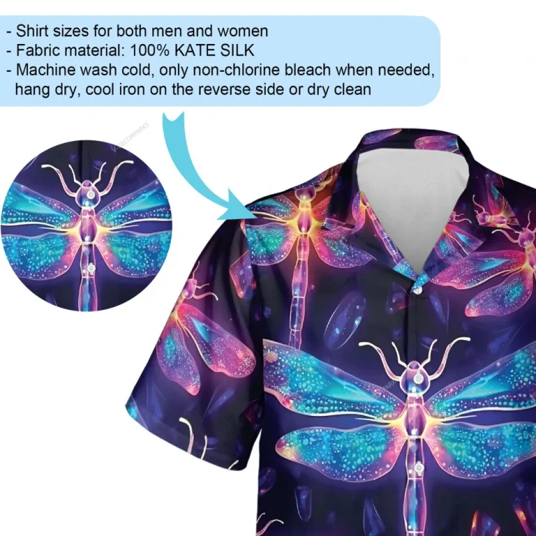 Transparent Dragonfly Unisex Hawaii Shirt, Neon Bubble Aloha Button Down Short Sleeve, Aesthetic Clothing, Summer Casual Wear