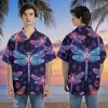 Transparent Dragonfly Unisex Hawaii Shirt, Neon Bubble Aloha Button Down Short Sleeve, Aesthetic Clothing, Summer Casual Wear