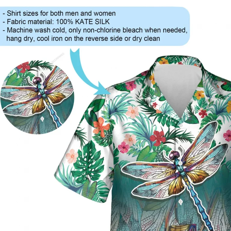 Dragonfly 3d Printed Unisex Hawaii Shirt,tropical Hibiscus Aloha Button Down Short Sleeve, Insect Wings Printed Clothing, Beach Shirt