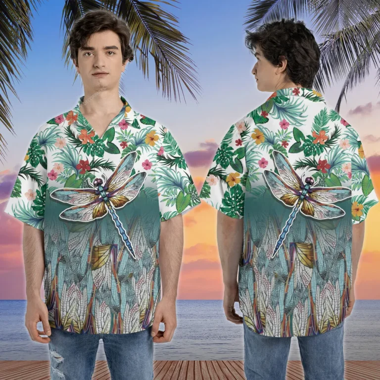 Dragonfly 3d Printed Unisex Hawaii Shirt,tropical Hibiscus Aloha Button Down Short Sleeve, Insect Wings Printed Clothing, Beach Shirt