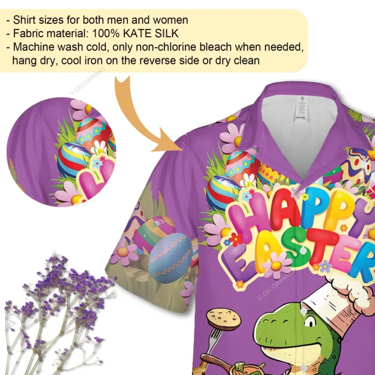 Chef Dinosaur Hawaiian Shirts For Men And Women, Happy Easter Unisex Aloha Short Sleeves, Summer Beach Shirt, Festival Clothing, Easter Egg Pattern