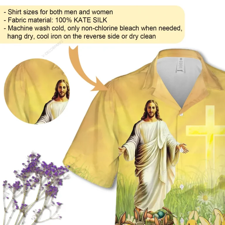 Jesus Garden Hawaiian Shirts For Men And Women, Happy Easter Unisex Aloha Short Sleeves, Bunny Lover Printed Shirt, Holy Cross Top