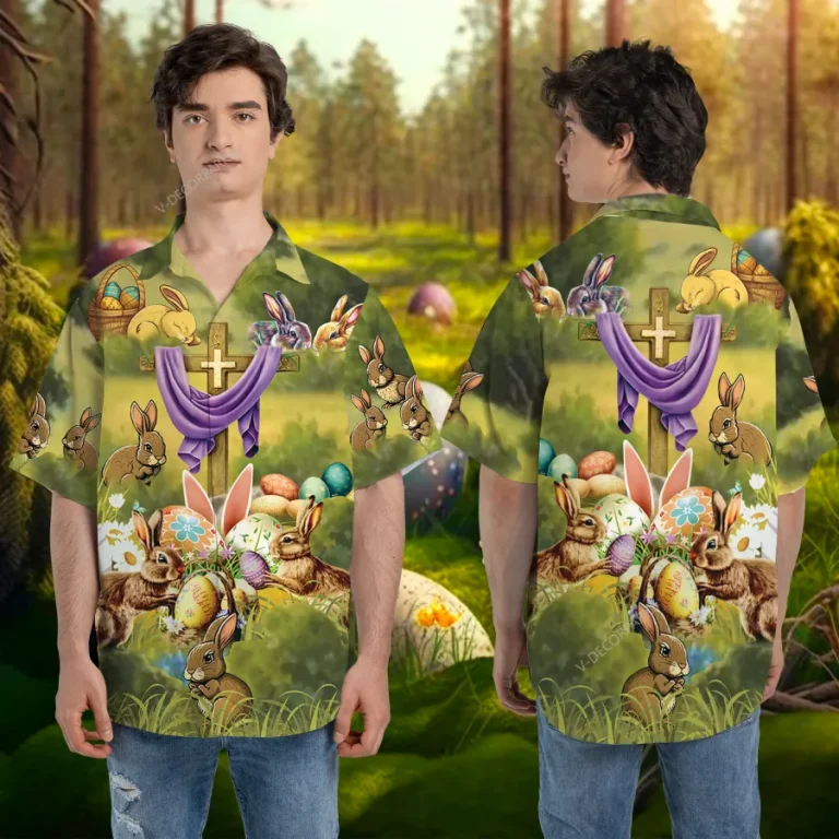 Jesus Resurrection Easter Hawaiian Shirts, Hare Garden Unisex Aloha Short Sleeves, Festival Clothing For Men And Women, Easter Egg Pattern