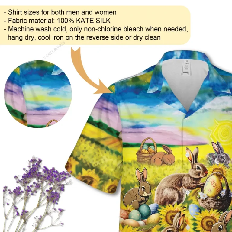 Happy Easter Rabbit Hawaiian Shirts For Men And Women, Sunflower Patterned Unisex Aloha Short Sleeves, Festival Clothing, Animal Lover Patterned Top