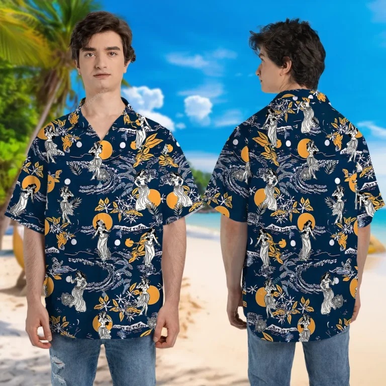 Vintage Hula Girl Hawaii Shirt, Tropical Beach Printed Short-sleeve, Unisex Aloha Shirt, Retro Island Patterned Summer Clothing