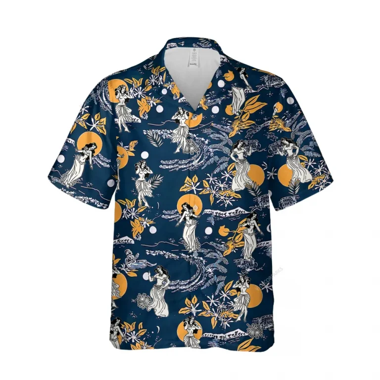 Vintage Hula Girl Hawaii Shirt, Tropical Beach Printed Short-sleeve, Unisex Aloha Shirt, Retro Island Patterned Summer Clothing