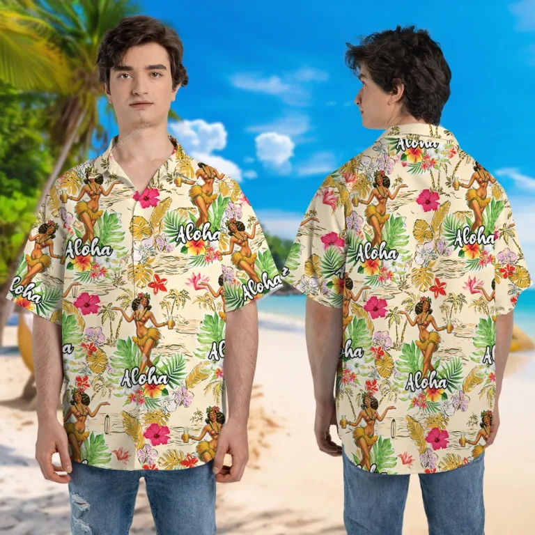 Beautiful Hula Dancer Unisex Hawaii Shirt, Tropical Hibiscus Printed Aloha Beach Shirt, Sea Summer Clothing, Dance Lover Gift