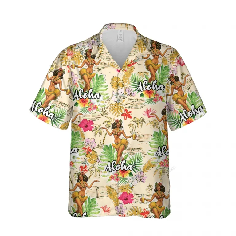 Beautiful Hula Dancer Unisex Hawaii Shirt, Tropical Hibiscus Printed Aloha Beach Shirt, Sea Summer Clothing, Dance Lover Gift