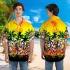 Funny Hula Cat Unisex Hawaiian Shirt, Pet Printed Short-sleeve, Tropical Palm Tree Pattern Clothing, Family Matching Shirt, Cat Lover Gift