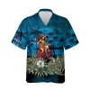 Vintage Hula Motorbiker Unisex Hawaii Shirt, Tropical Beach Night Printed Aloha Beach Shirt, Biker Summer Clothing, Floral Patterned Clothing