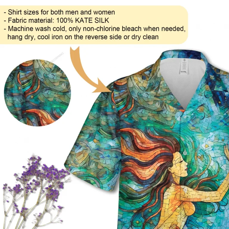 Mosaic Mermaid Unisex Hawaiian Shirts, Undersea Maiden 3d Pattern Shirt, Ceramic Printed Aloha Shirt, Aesthetic Shirt