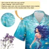 Aesthetic Mermaid Unisex Hawaiian Shirt, Aquatic Pattern Hawaii Beach Shirt, Bachelor Party Shirt, Coral Button Down Short Sleeve