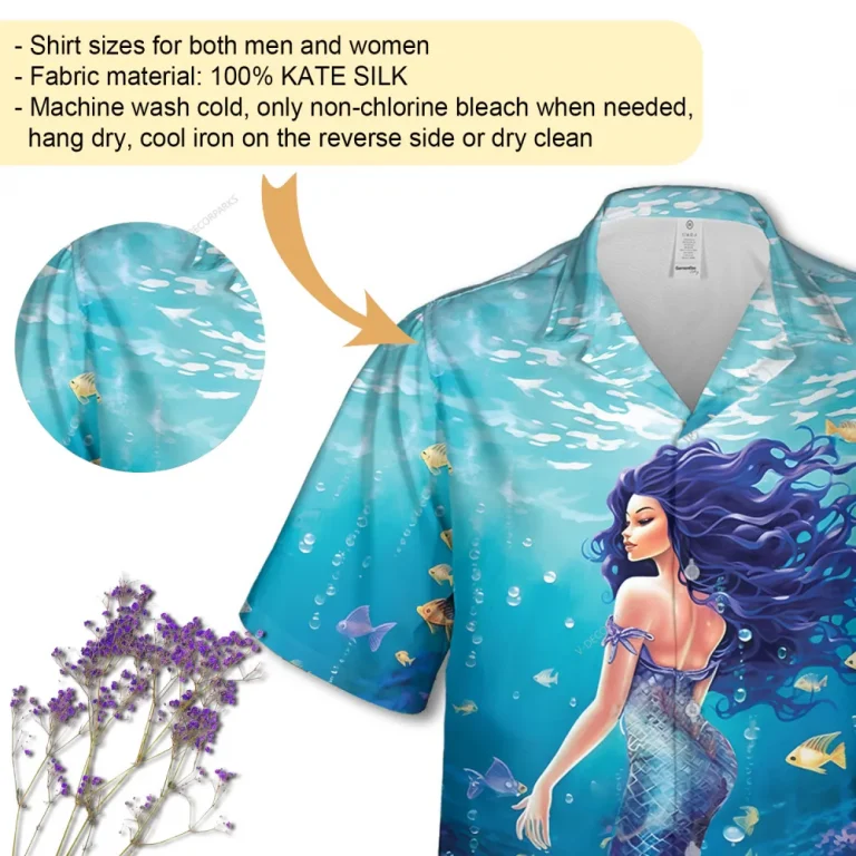 Aesthetic Mermaid Unisex Hawaiian Shirt, Aquatic Pattern Hawaii Beach Shirt, Bachelor Party Shirt, Coral Button Down Short Sleeve