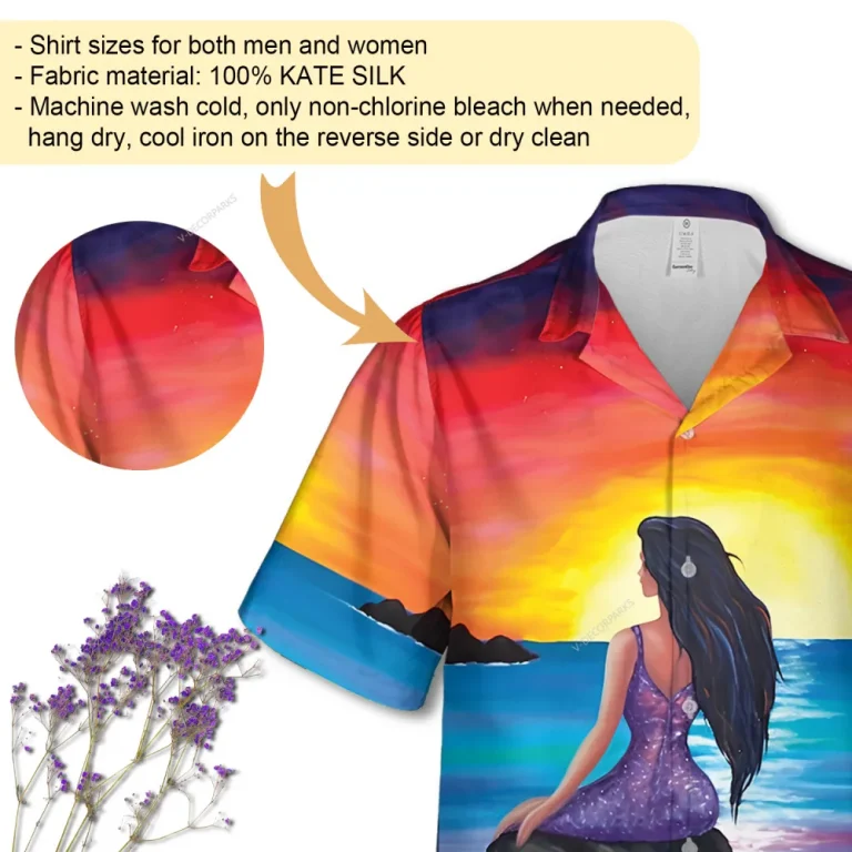 Mermaid Sea Sunset Unisex Hawaiian Shirt, Oceanic Pattern 3d Printed Aloha Beach Shirt, Summer Vibes Clothing, Button Shirt Gift For Couples