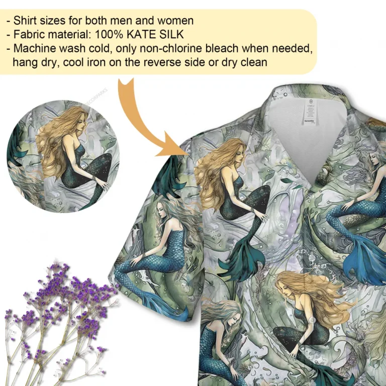 Beautiful Mermaid Artpiece Printed Unisex Hawaiian Shirt, Retro Hawaii Beach Shirt, Aloha Party Clothing, Ocean Vibes Gift For Family