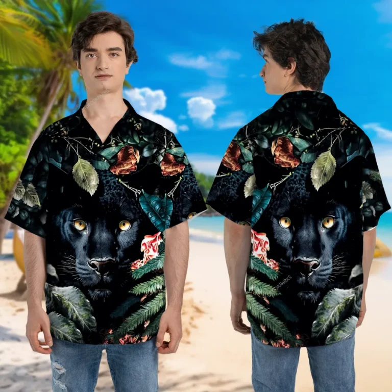 Jungle Panther Unisex Hawaiian Shirt, In The Wood Aloha Beach Short Sleeve, Funny Tropical Shirt, Summer Trip Clothing, Shirt For Men And Women