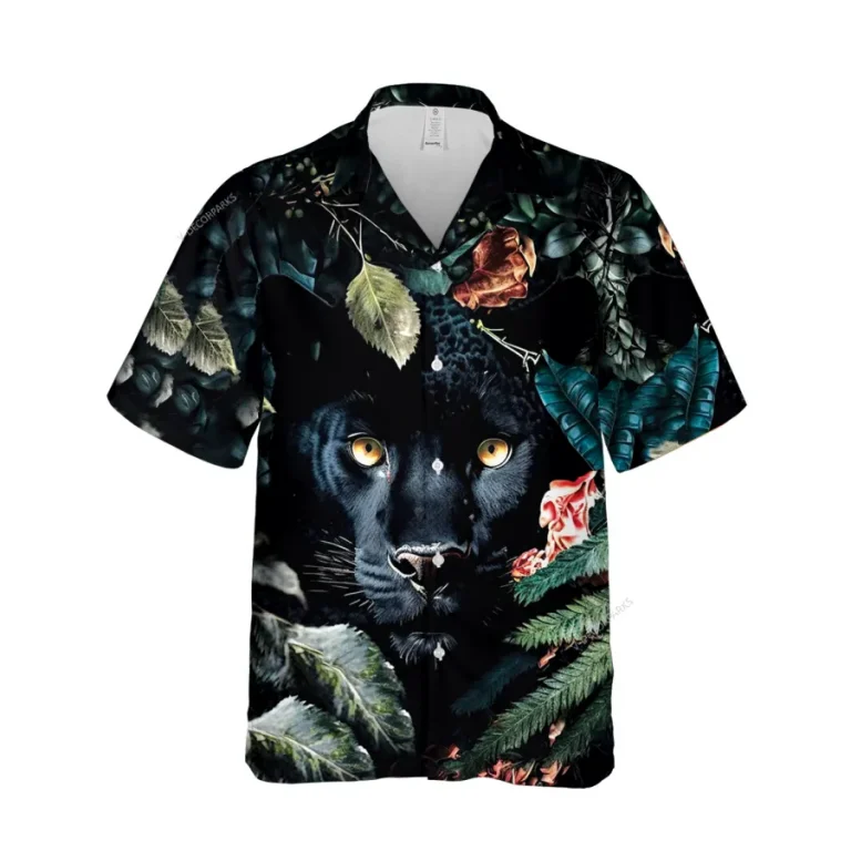 Jungle Panther Unisex Hawaiian Shirt, In The Wood Aloha Beach Short Sleeve, Funny Tropical Shirt, Summer Trip Clothing, Shirt For Men And Women