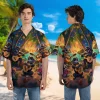 Happy Racoon Unisex Hawaiian Shirt, Singing Animal Printed Aloha Button Down Shirt, Beach Pattern Shirt, Funny Night Clothing, Family Matching Shirt