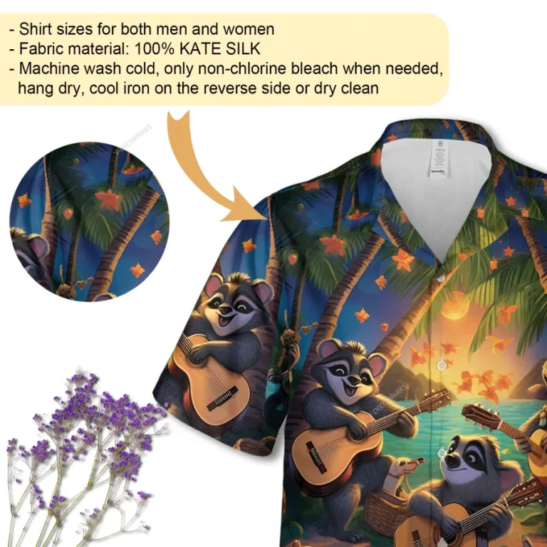Happy Racoon Unisex Hawaiian Shirt, Singing Animal Printed Aloha Button Down Shirt, Beach Pattern Shirt, Funny Night Clothing, Family Matching Shirt